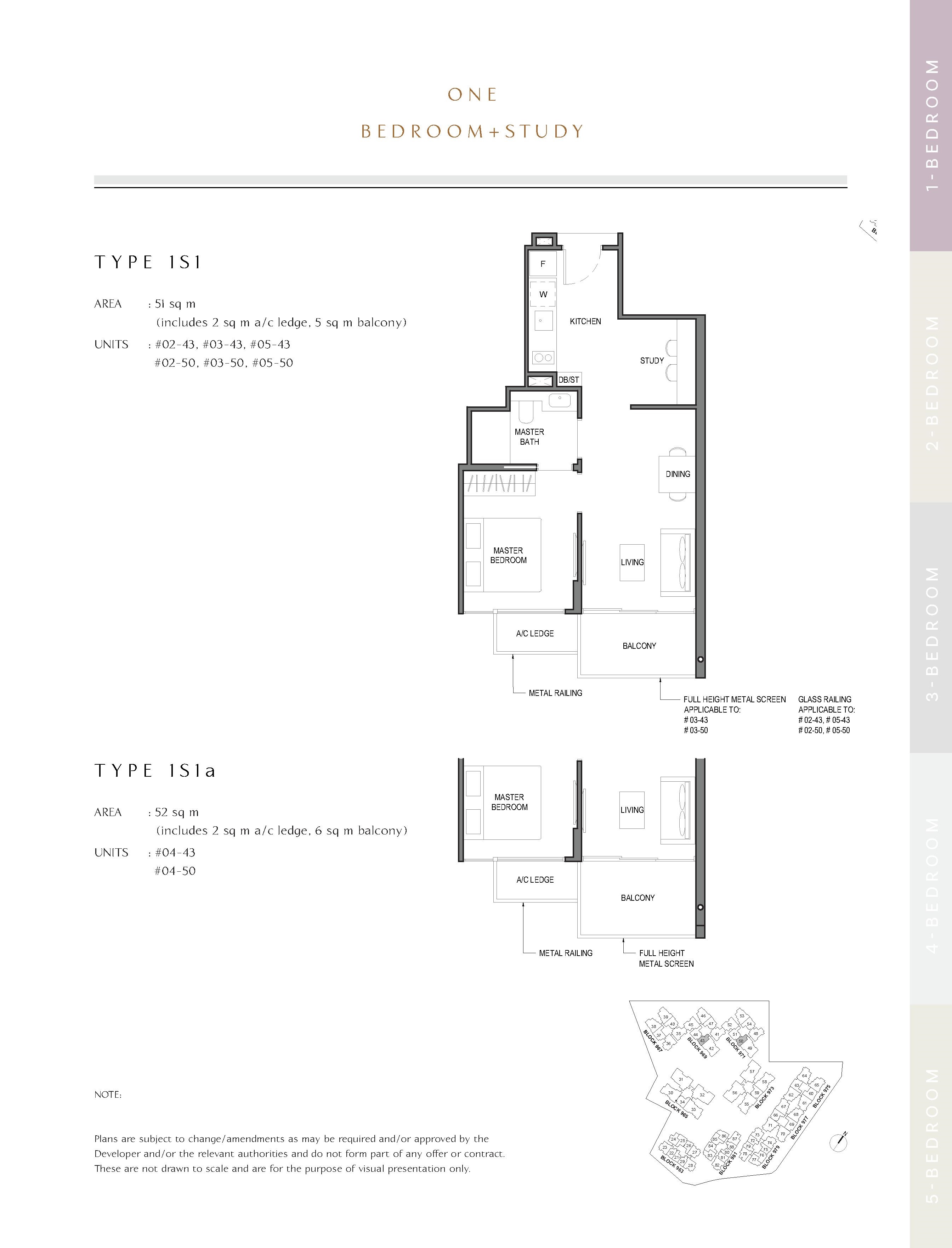 Parc Komo 1 Bedroom + Study Type 1S1, 1S1a Floor Plan